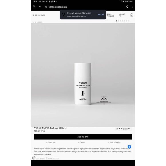 NIB~VERSO Skincare Super Facial Serum with Retinol 8 - Picture 2 of 5